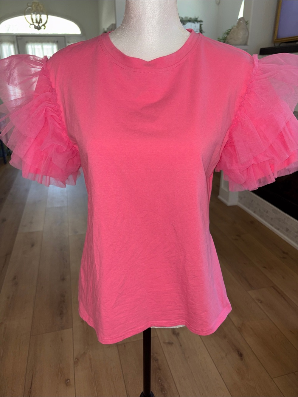 Pink Puff Sleeve Tee - Women Tops